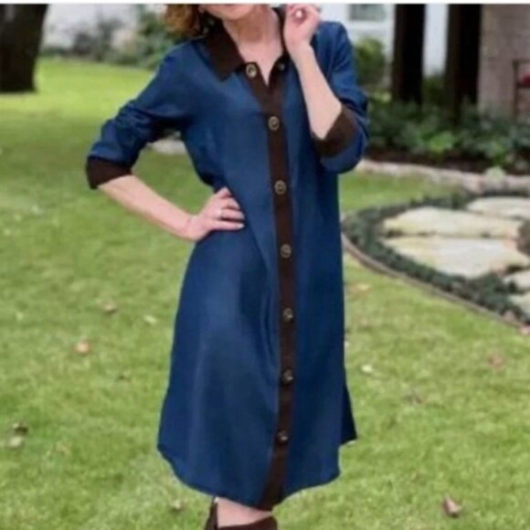 Soft Surroundings Icons Urbina Denim Dress Coat Size Medium - Picture 2 of 16